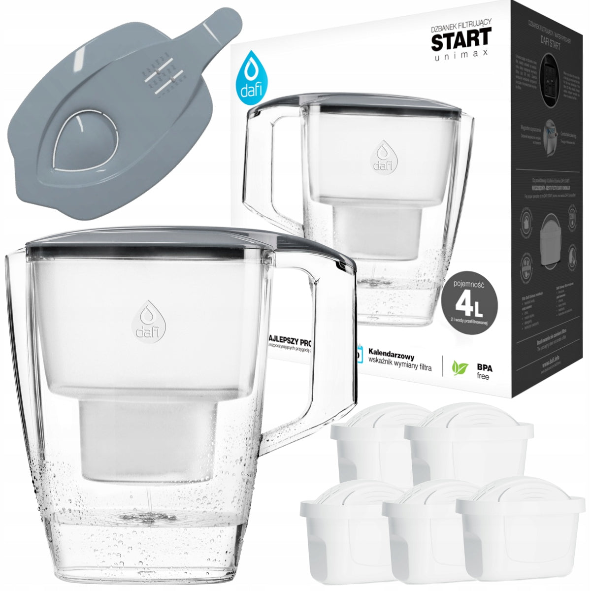 Filter jug Dafi Start grey 4l + 5x Unimax Standard filter