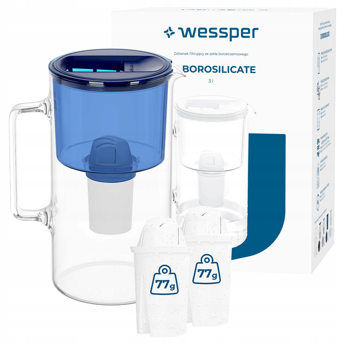 Filter jug Wessper D2 BOROSILICATE 3l + 3x cartridge water filter
