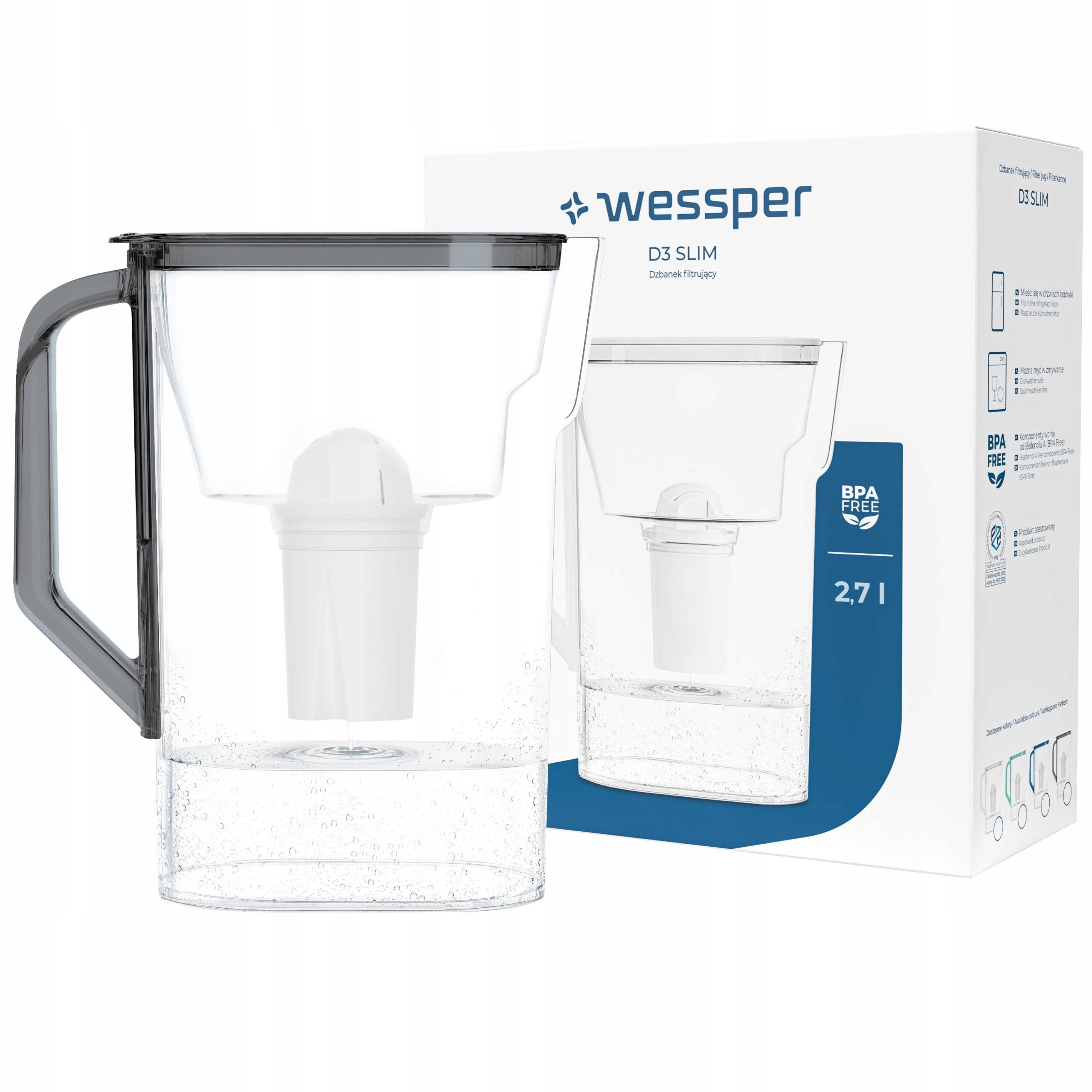 Filter jug for refrigerator Wessper D3 SLIM 2,7l + 1x filter