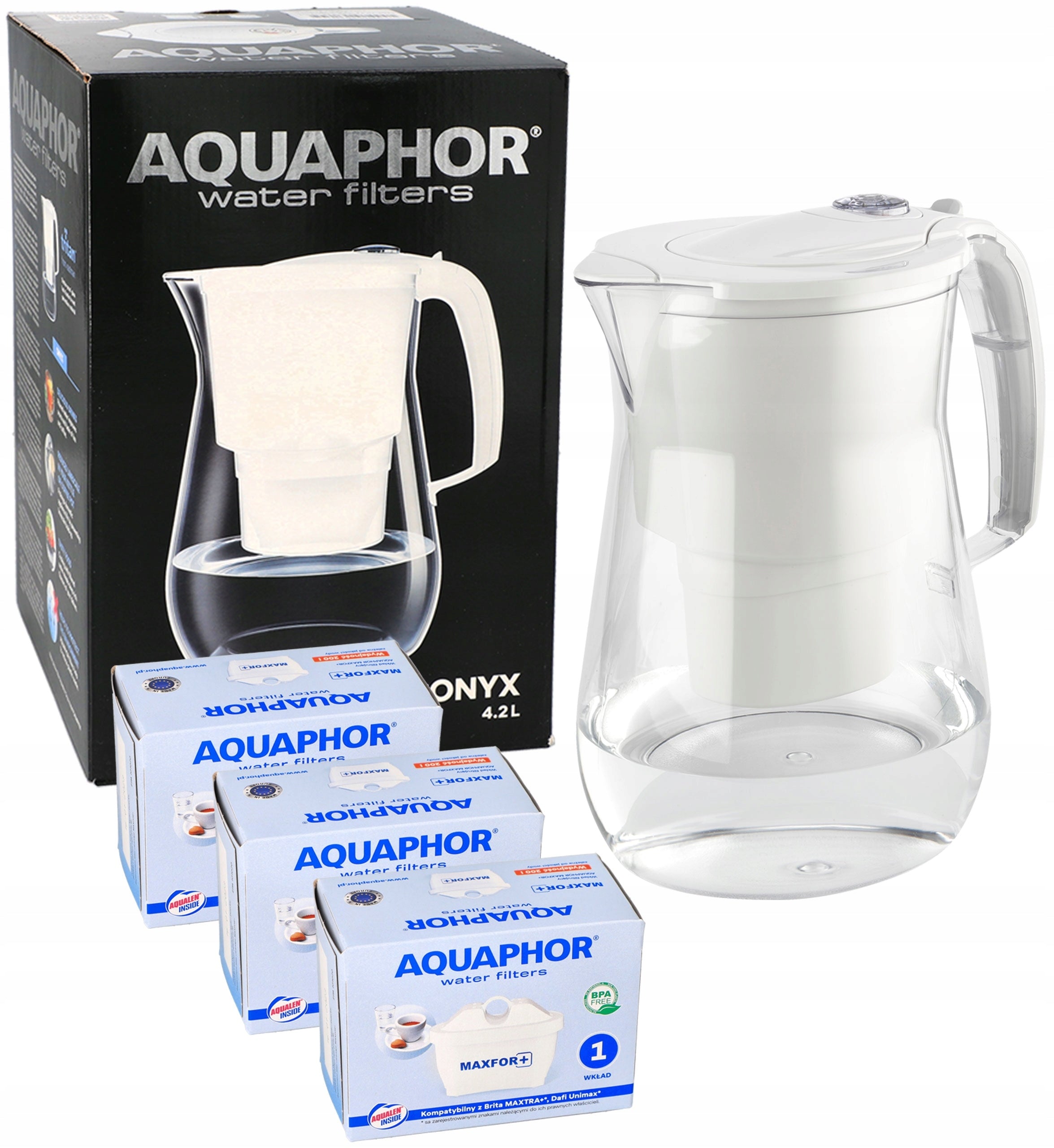 Filter jug for water Aquaphor Onyx WHITE 4.2 l +3 CARTRIDGES MG Maxfor Brand Aquaphor