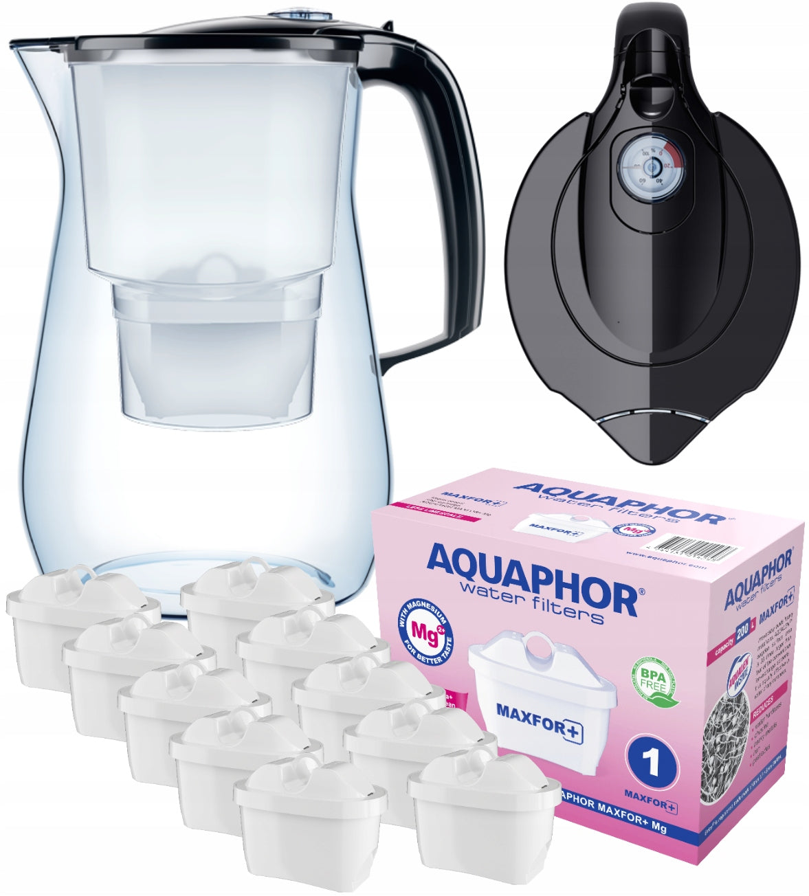 Filter jug set Aquaphor Onyx 4,2l black + 10 Maxfor mg+ cartridges