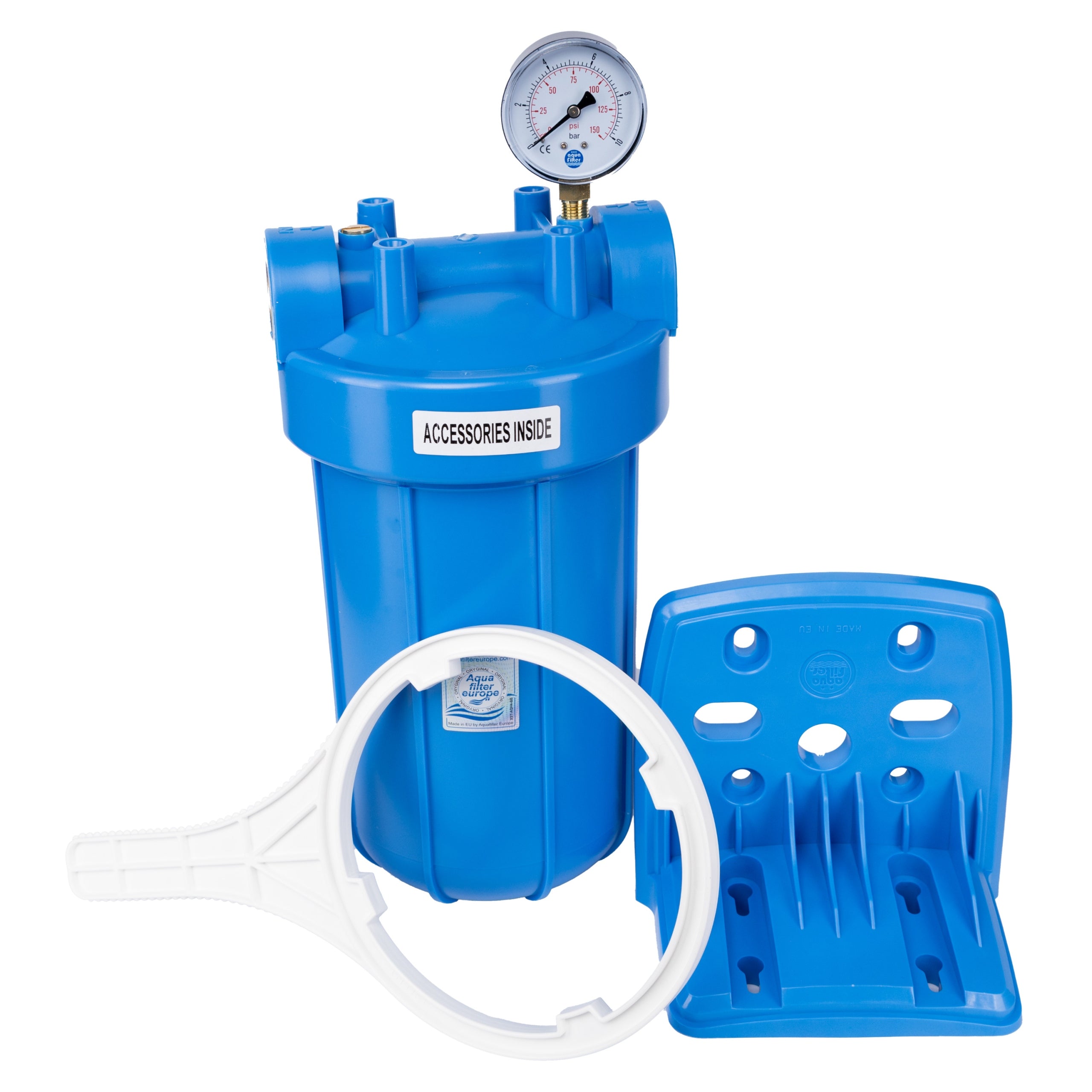 Filter single housing Big Blue 10" pressure gauge 1” Aquafilter FH10B1-B-WB