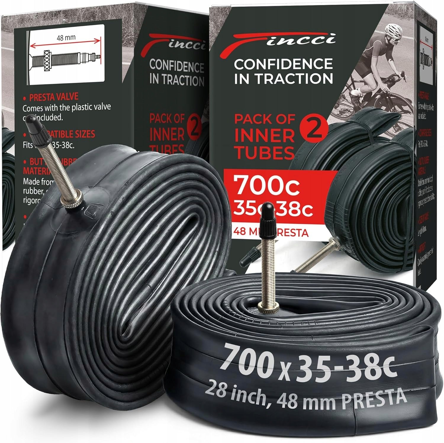 Fincci 2x Bicycle inner tube 28" 700x32c 35c 38c, Presta, Road