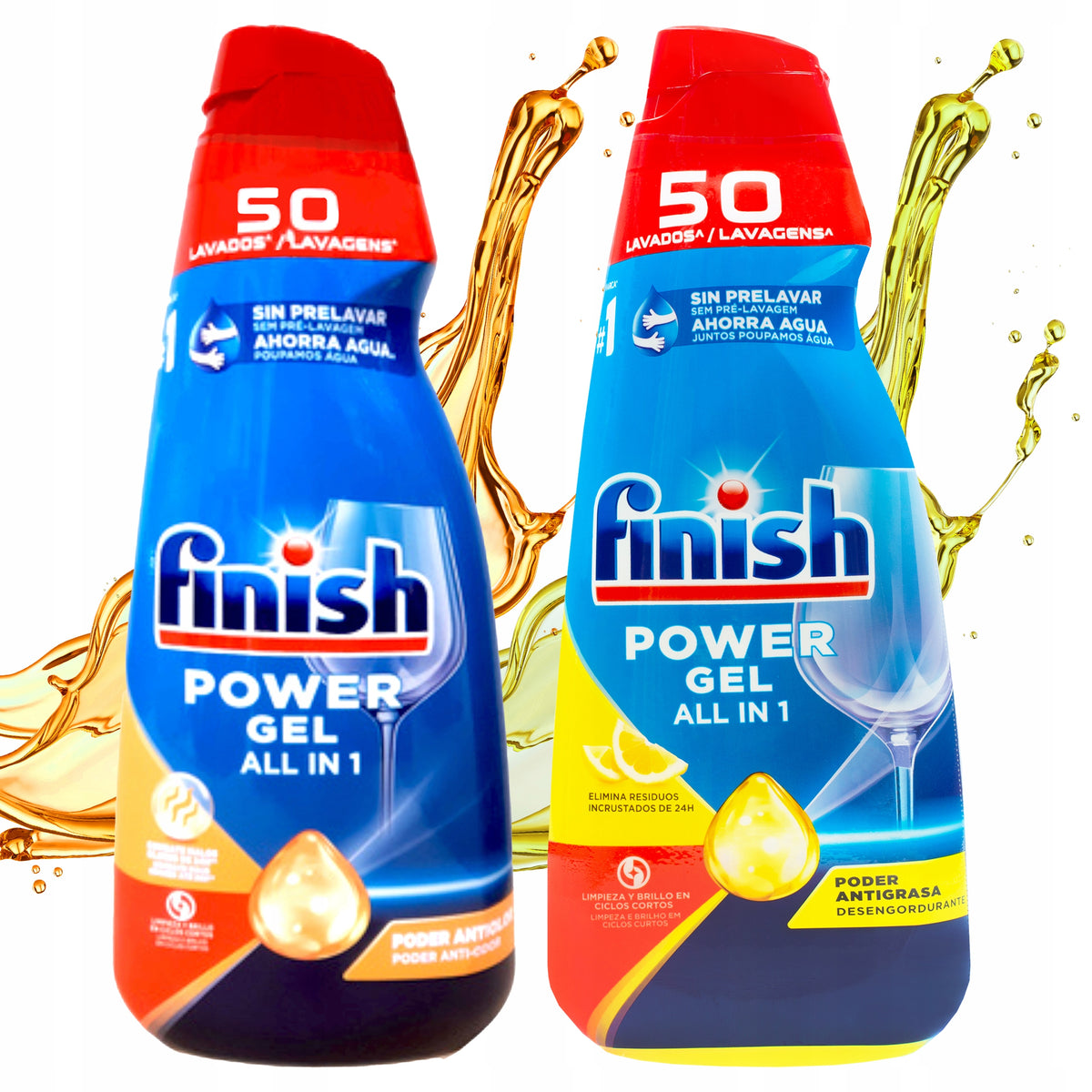Finish Gel 2 x 1000ml for Dishwasher 100 Wash ALLinOne Mix Lemon Orange