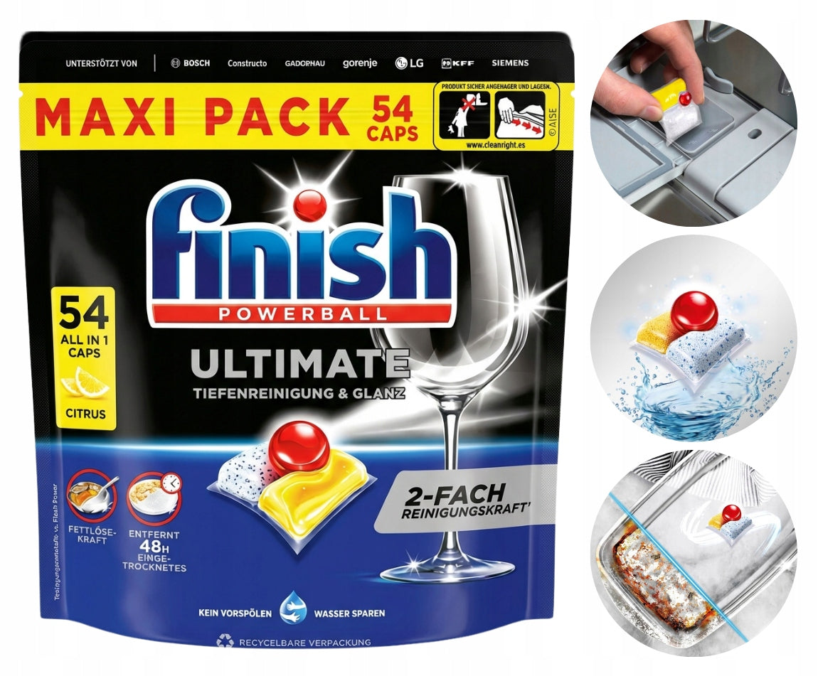 Finish Lemon Dishwasher Washing Capsules Without Burns 54 Pack