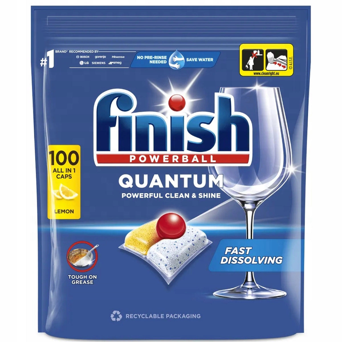 Finish PowerBall Quantum All in One Lemon Dishwasher Capsules 100 Pieces Packaging status original