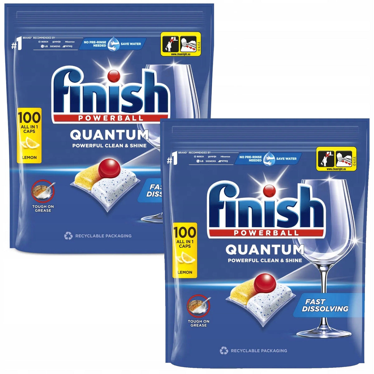 Finish PowerBall Quantum All in One Lemon Dishwasher Capsules 100 Pieces