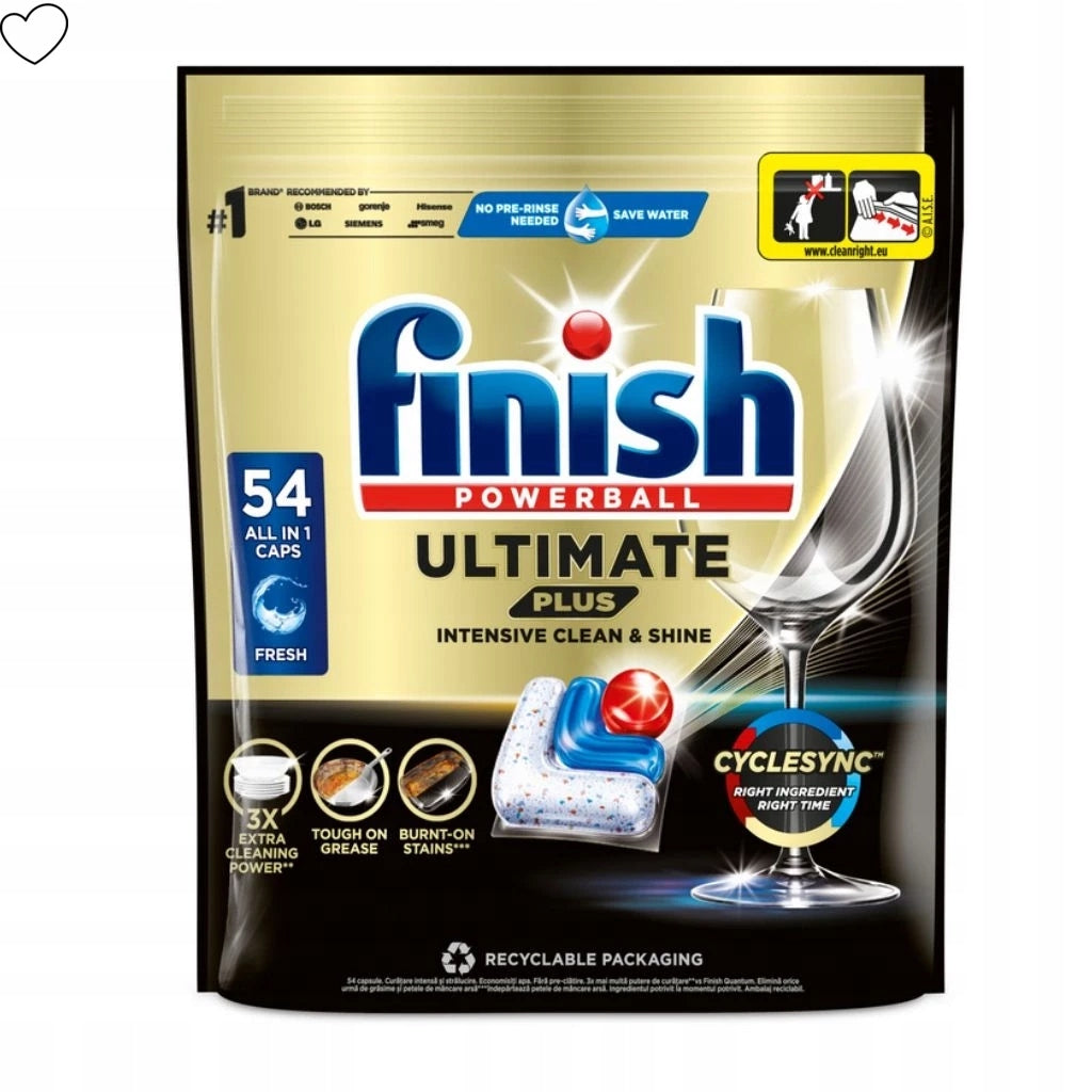 Finish Powerball Ultimale Plus Dishwasher Capsules 54pcs per pack.