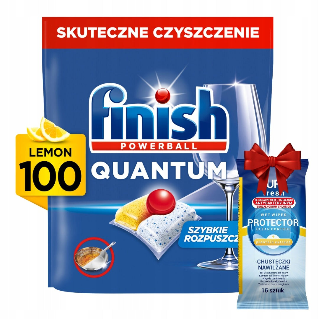 Finish Quantum Dishwasher Capsules Lemon 100 pcs + Freebie