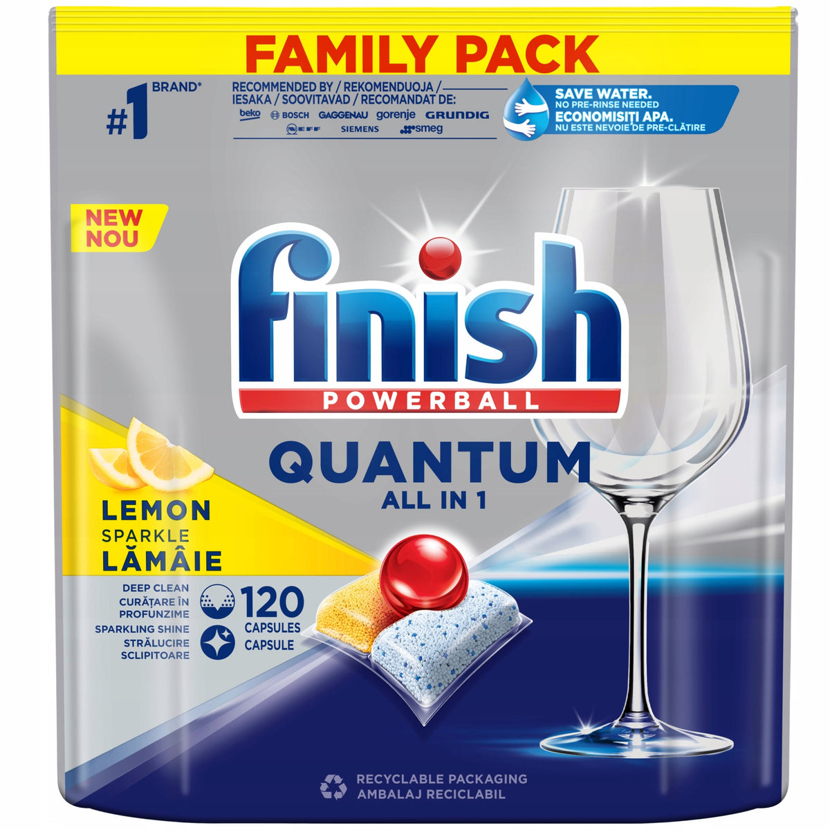 Finish Quantum Powerball Lemon Dishwasher Capsules 120 Pieces