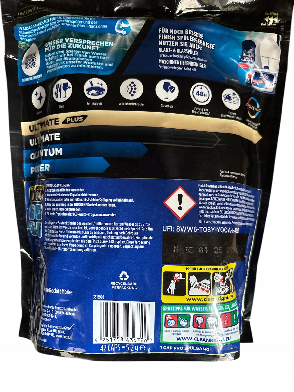 Finish Ultimate Plus Dishwasher Tablets Power 42 Pack from Germany Manufacturer code 4251758436726