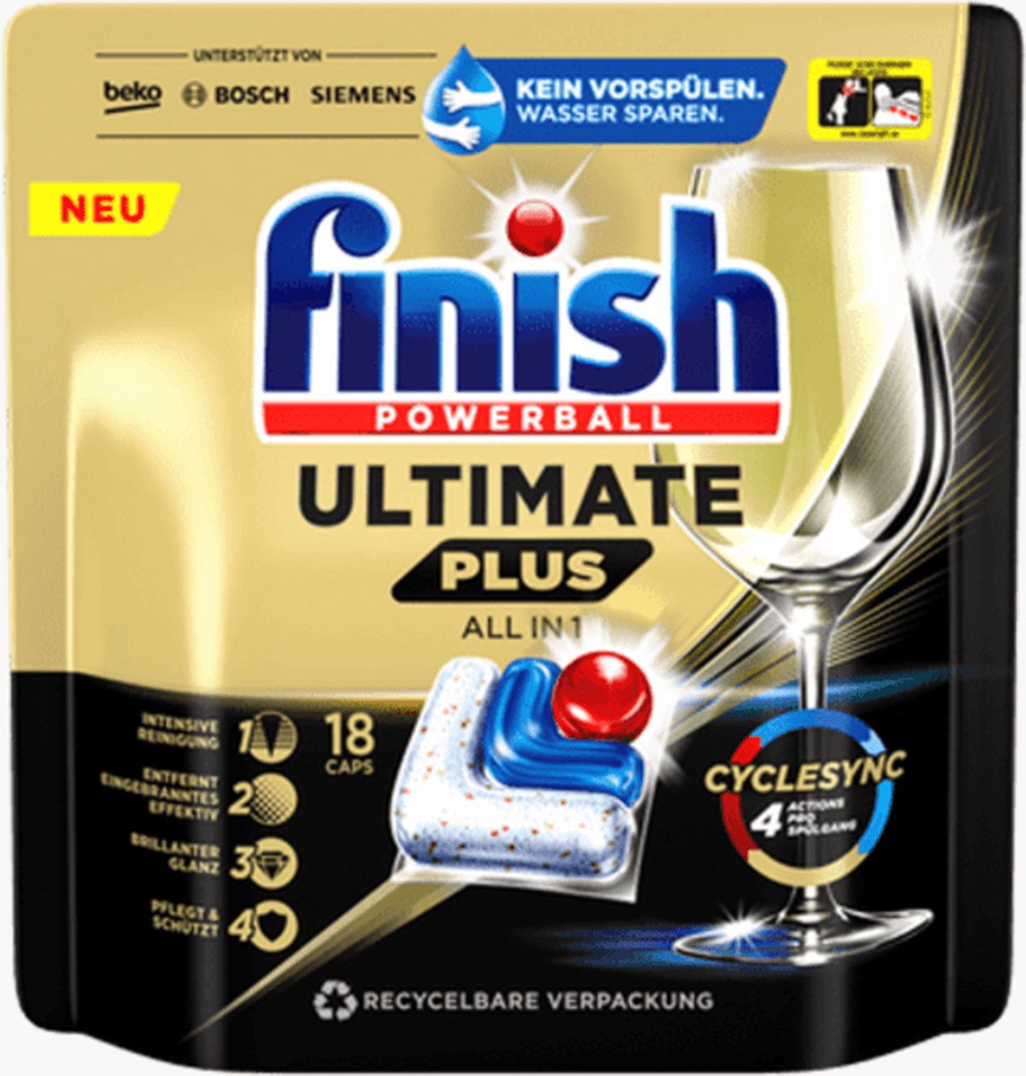 Finish Ultimate plus All in 1 Dishwasher Capsule 18 Pack