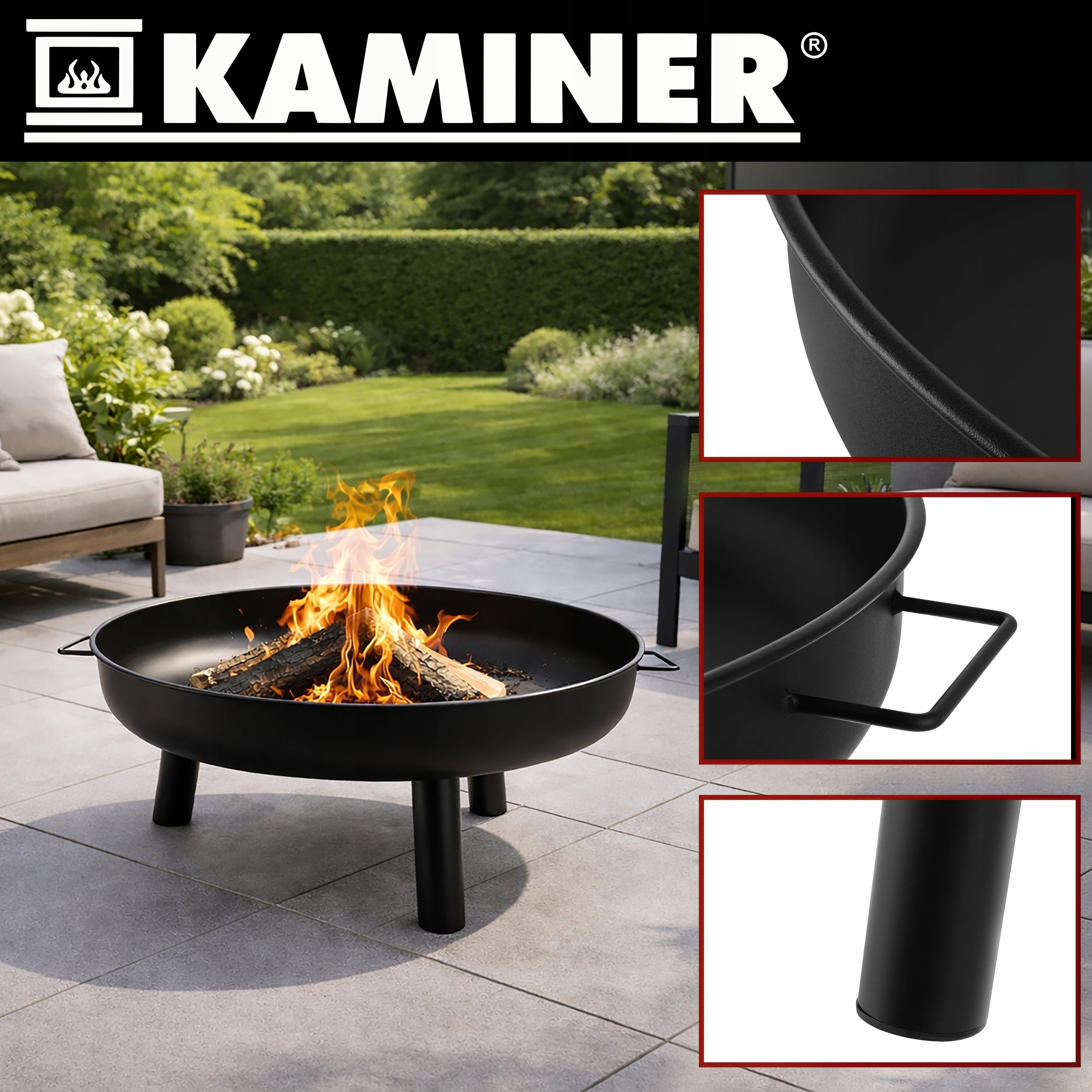 Fire Pit Garden Grill Large 80cm Powerful Tripod with Handles Packaging status original