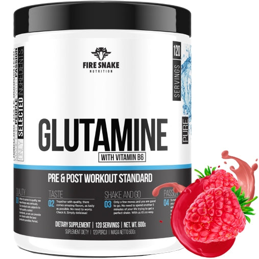 Fire Snake Nutrition | Glutamine 600g | Raspberry| Amino Acids | Support Expiration date at least 1 year from the date of purchase