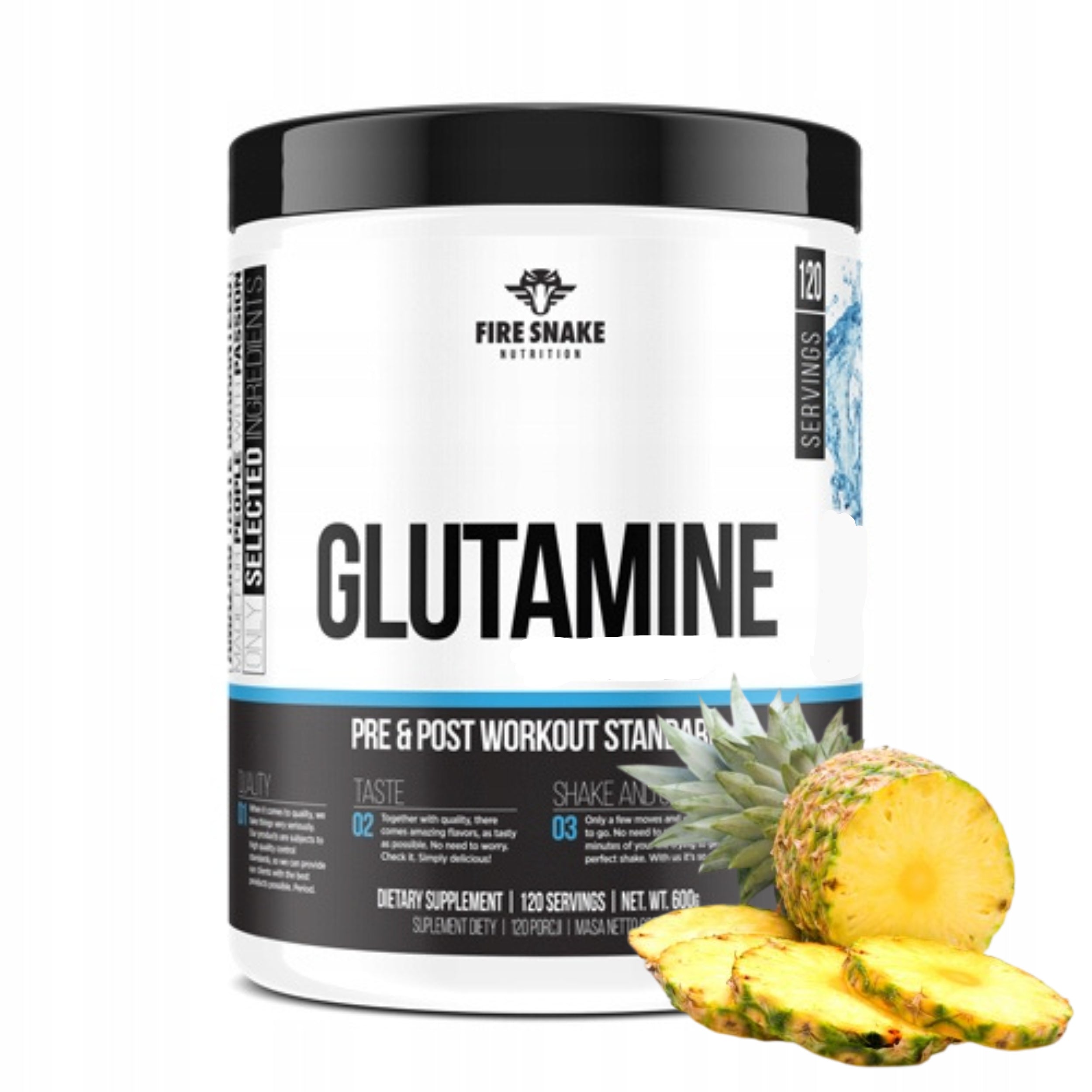 FireSnake GLUTAMINE 600g L-GLUTAMINE + VITAMIN B Pineapple Regeneration