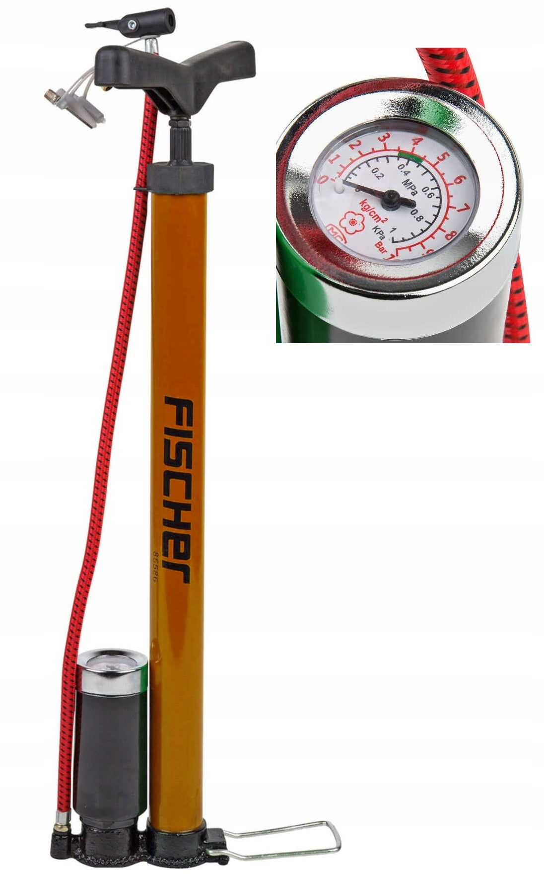 Fischer 85586 Car bicycle pump for balls with floor gauge Manufacturer code 85586