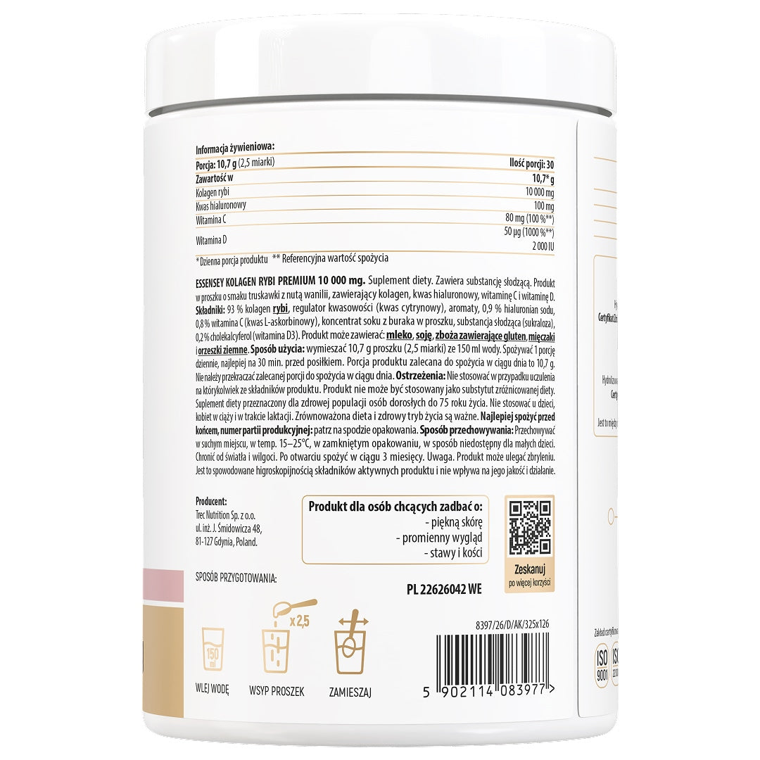 Fish Collagen 10000 mg Premium + Hyaluronic, Vitamin C D3 - For Beautiful Skin Brand Essensey