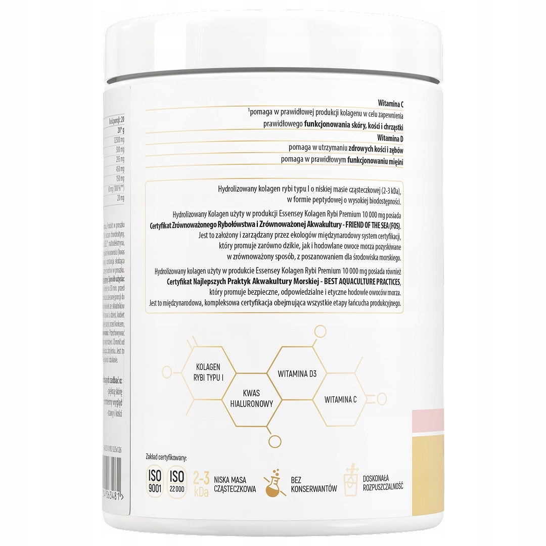 Fish Collagen 10000 mg Premium + Hyaluronic, Vitamin C D3 - For Beautiful Skin Form powder