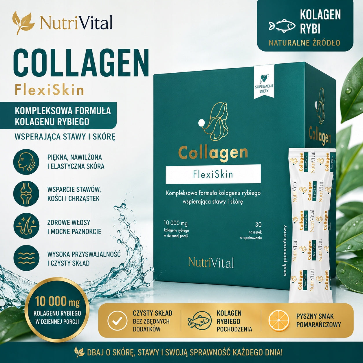 Fish collagen FlexiSkin 10 000 mg NutriVital 30 sachets joints, skin hair