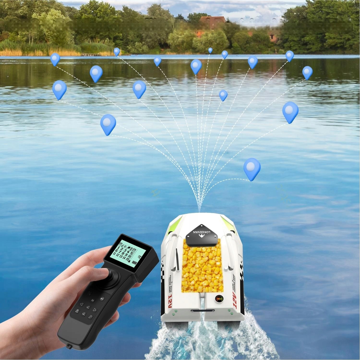 Fishing Bait Boat LOKEEVAN D50B GPS 2x15600mAh Battery 12V 1.7m/s white Lighting front/rear