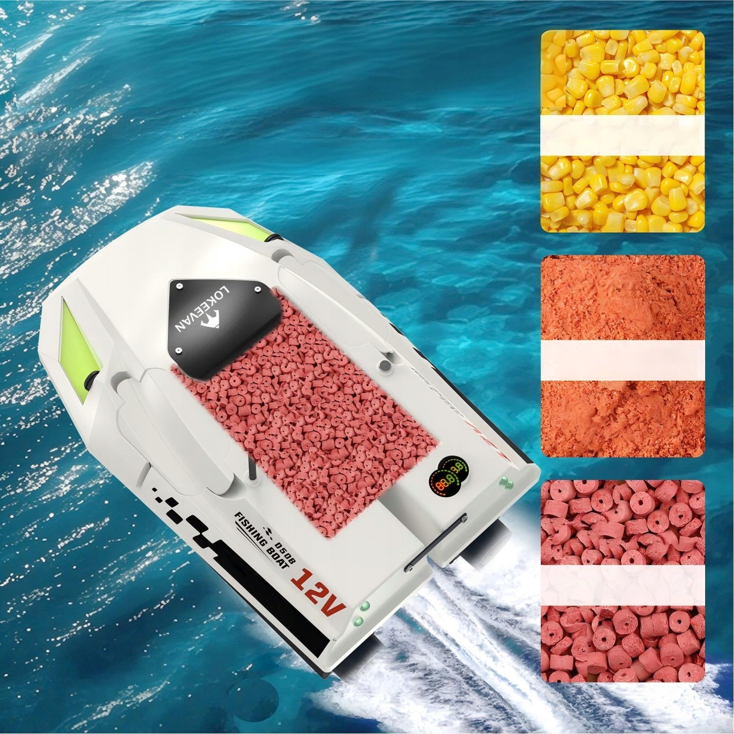 Fishing Bait Boat LOKEEVAN D50B GPS 2x15600mAh Battery 12V 1.7m/s white Maximum load 2000 g