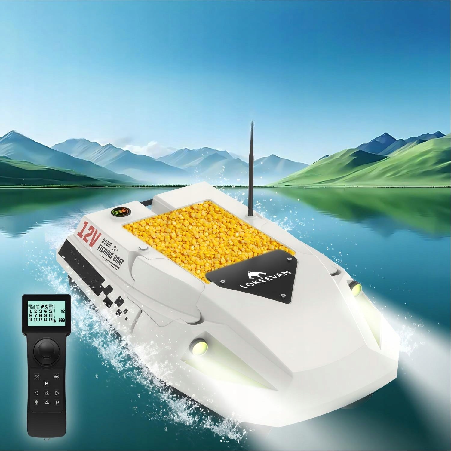 Fishing Bait Boat LOKEEVAN D50B GPS 2x15600mAh Battery 12V 1.7m/s white Model LOKEEVAN D50B Bait Boat wh