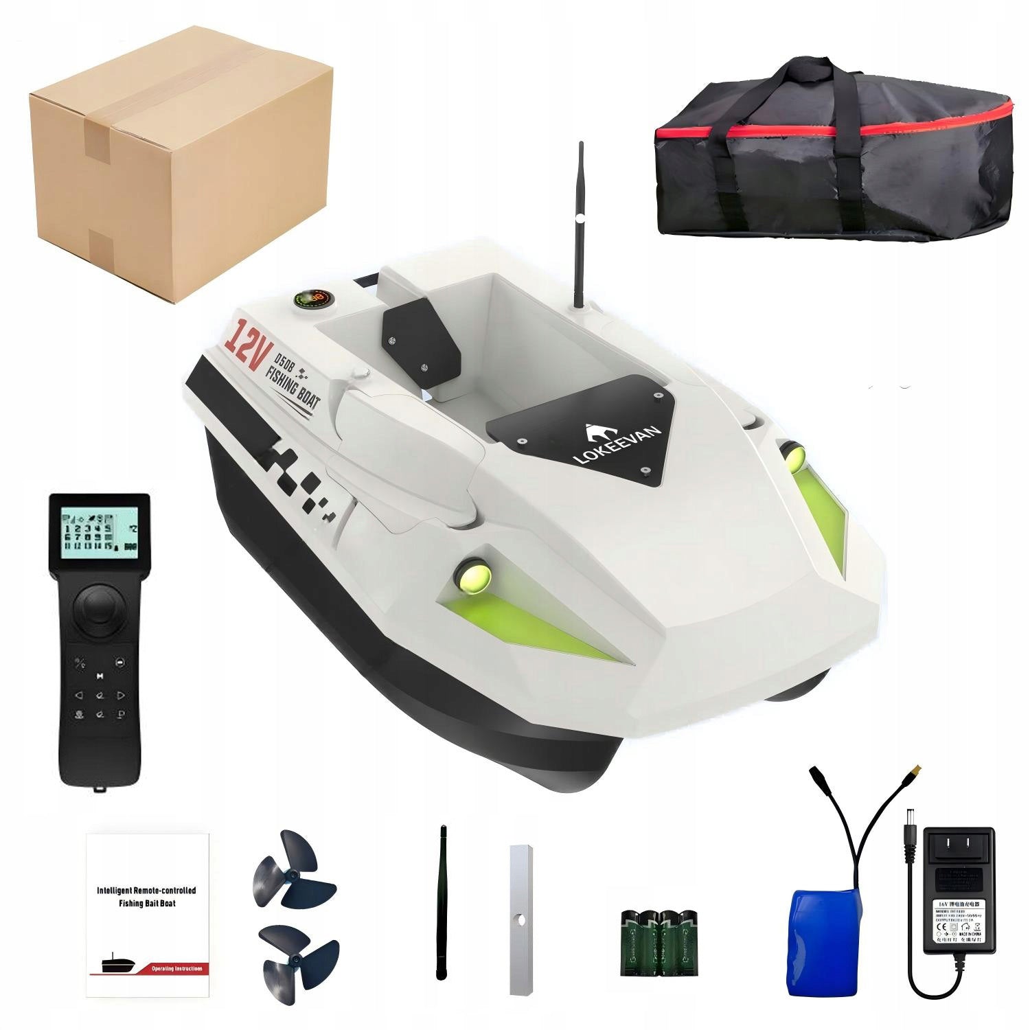 Fishing Bait Boat LOKEEVAN D50B GPS 2x15600mAh Battery 12V 1.7m/s white