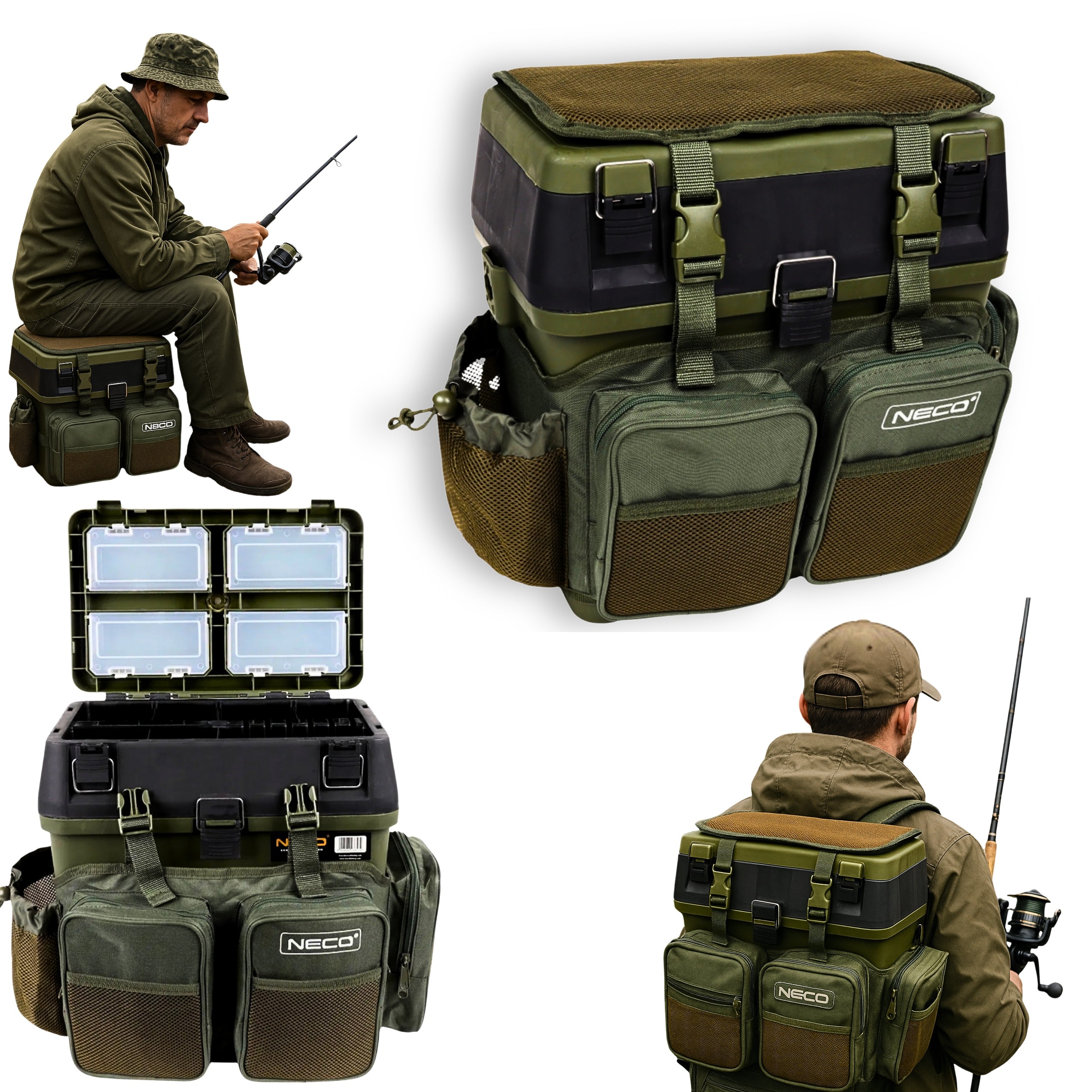 Fishing Box NECO 3in1 Basket Backpack Seat Organizer 140 kg