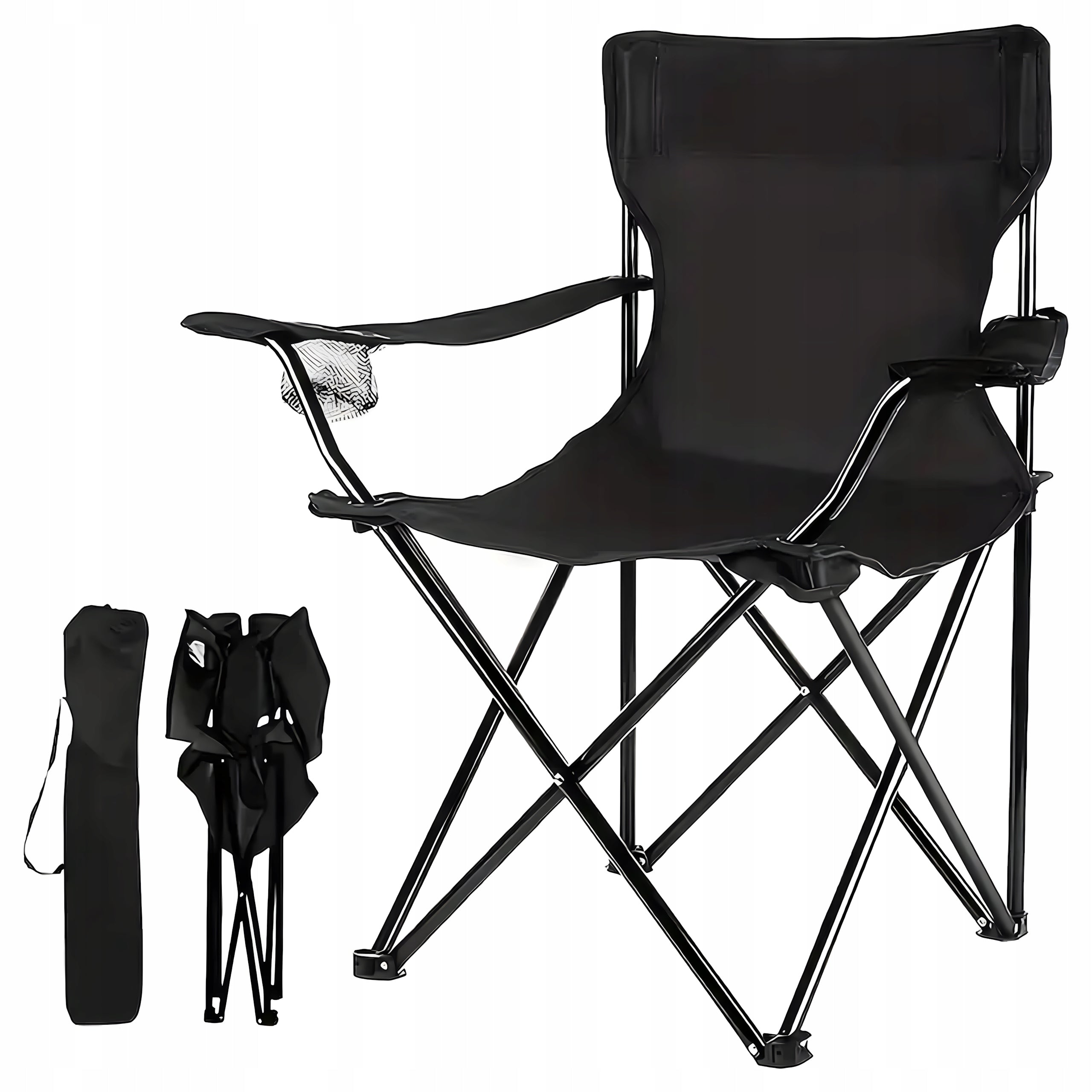 Fishing Chair Black Folding with Cover
