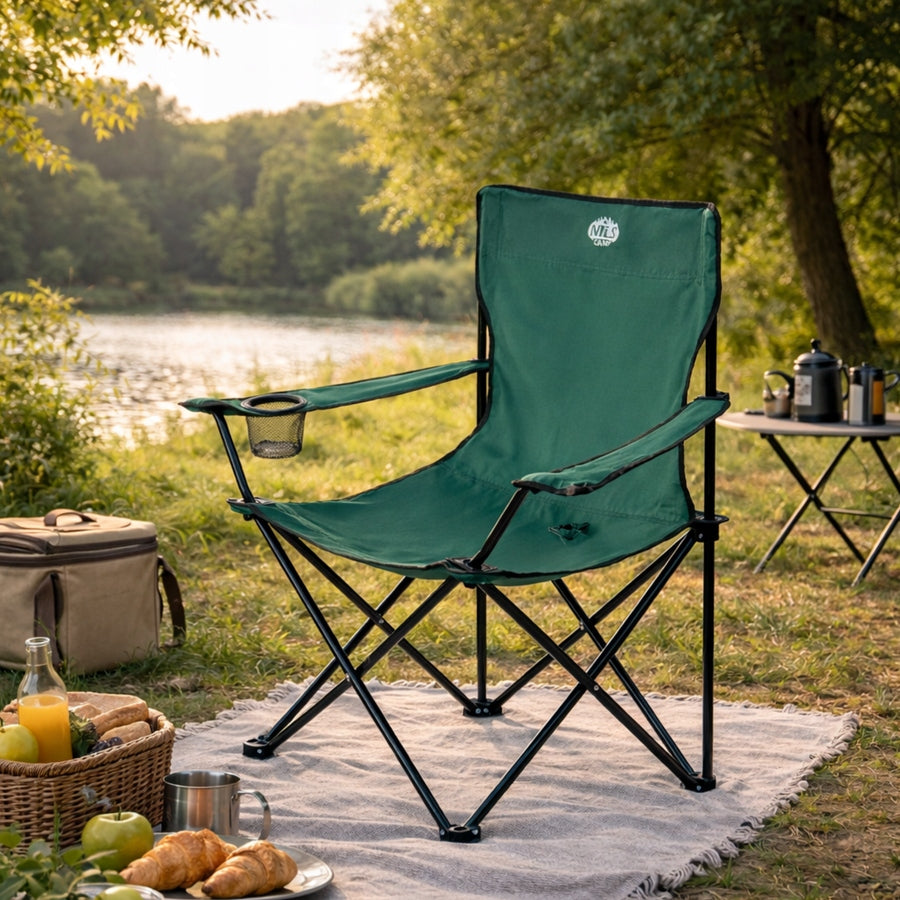Fishing Chair Camping Chair Green Folding + NILS Cover Brand Nils Camp