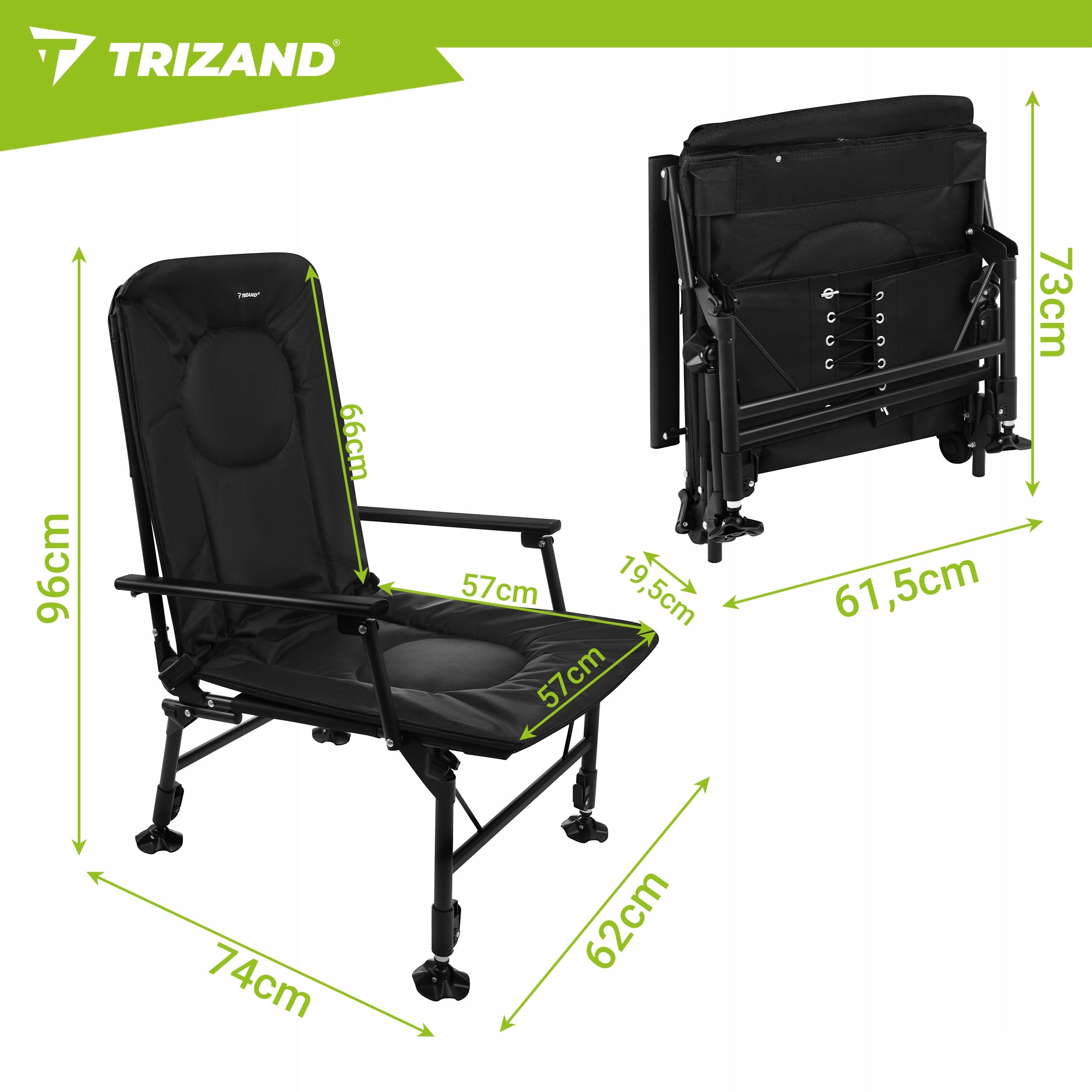 Fishing Chair Folding Adjustable with Hiking Backrest 120kg for Fish Brand Trizand