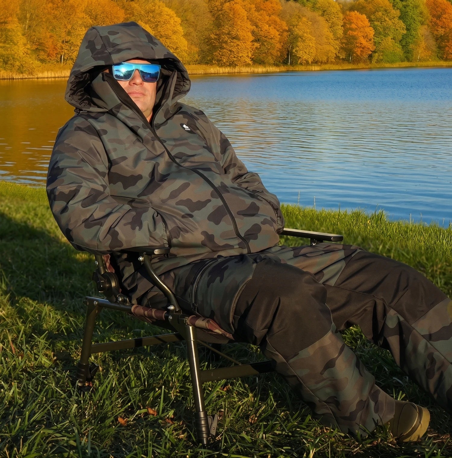 Fishing Chair Folding KRAKEN CAMO Hiking Chair Adjustable 150kg Color green