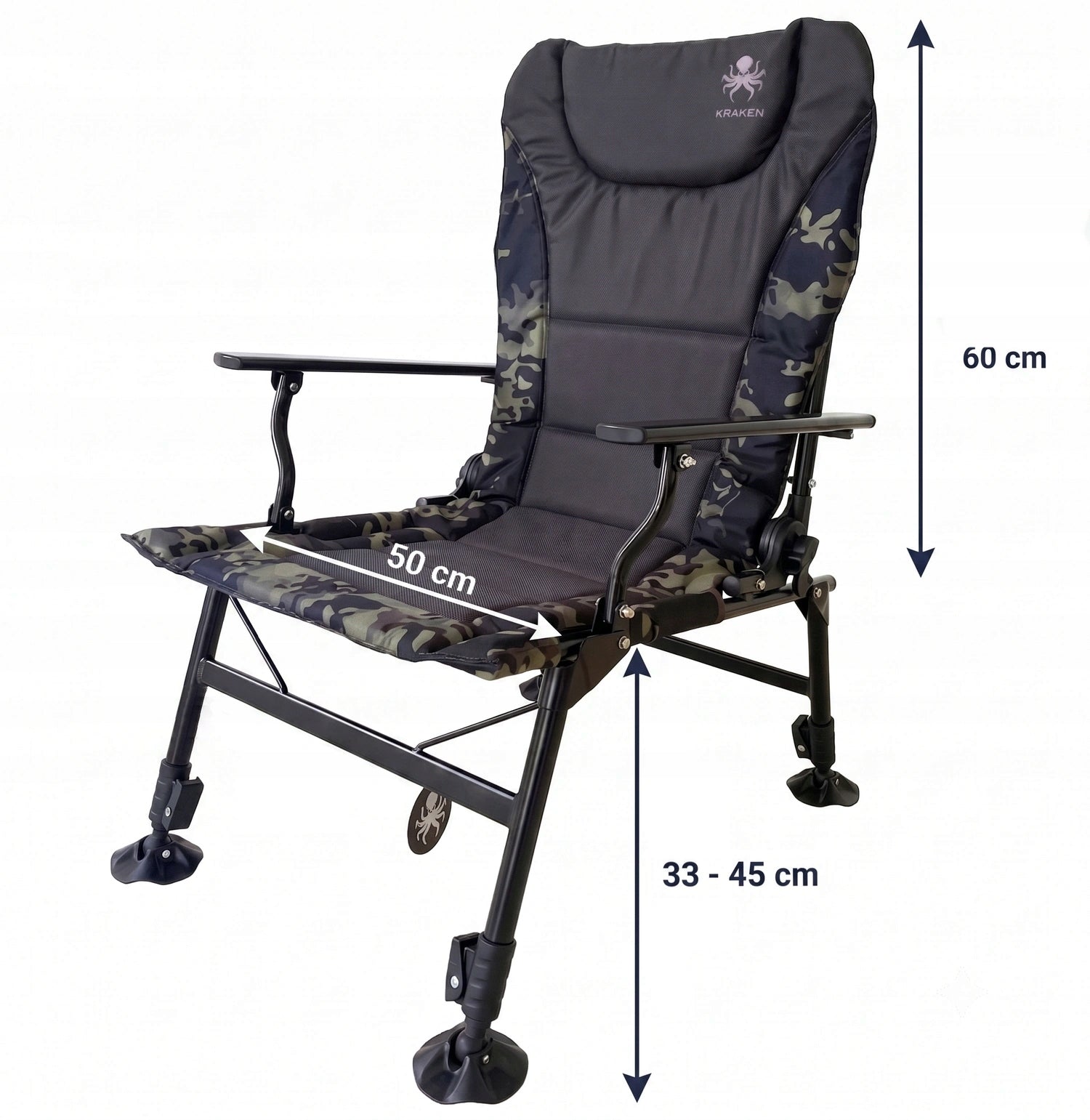 Fishing Chair Folding KRAKEN CAMO Hiking Chair Adjustable 150kg Packaging status original