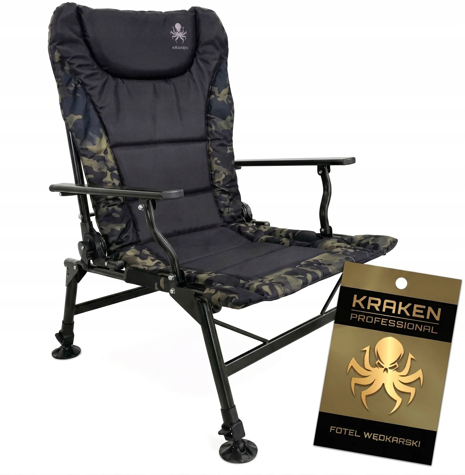 Fishing Chair Folding KRAKEN CAMO Hiking Chair Adjustable 150kg