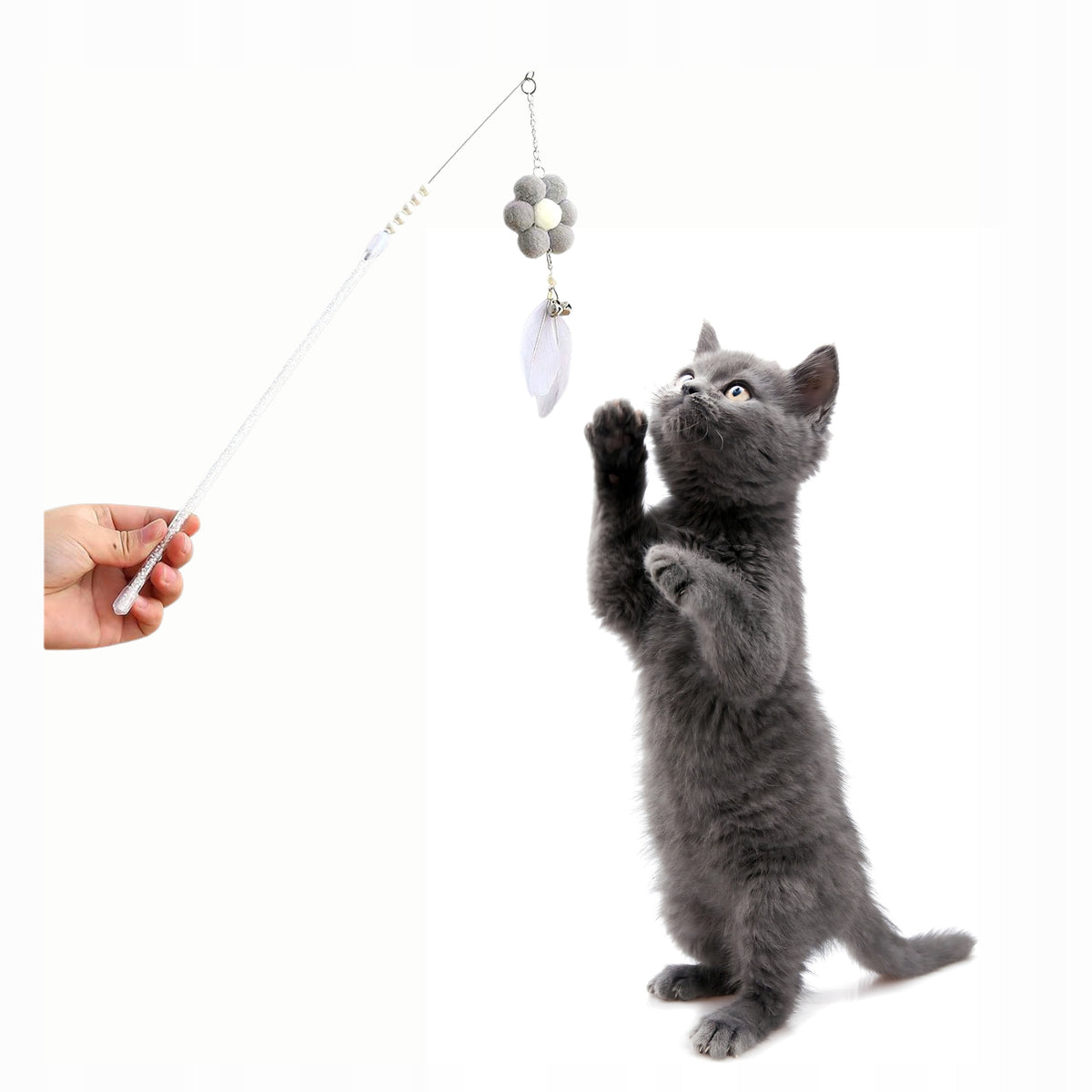 Fishing Rod Cat Toy With Feather Tinker Bell Mascot Flower Grey 12 Manufacturer code WĘDKA SZARA 12