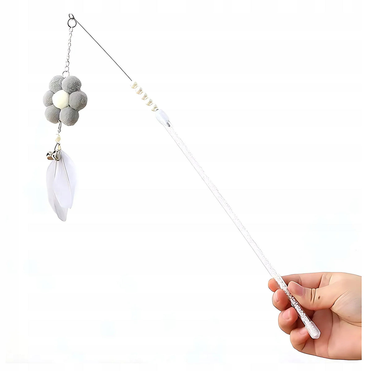 Fishing Rod Cat Toy With Feather Tinker Bell Mascot Flower Grey 12