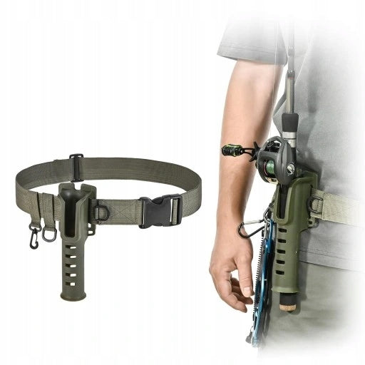 Fishing Rod Holder Hip Belt, Equipment with Buckle Multifunctional Green Model Regulowany uchwyt na wędkę wspierający pas
