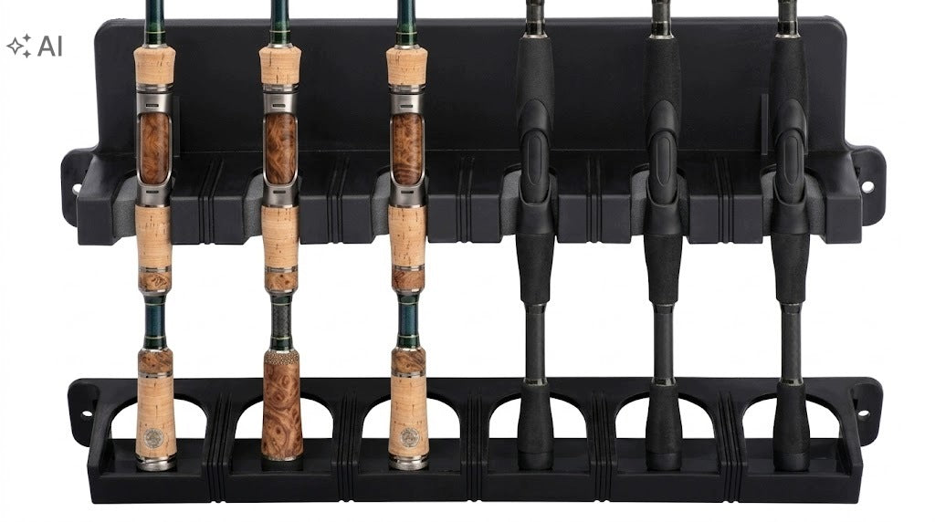 Fishing Rod STAND WALL MOUNTED VERTICAL SECURE HOLD Packaging status original