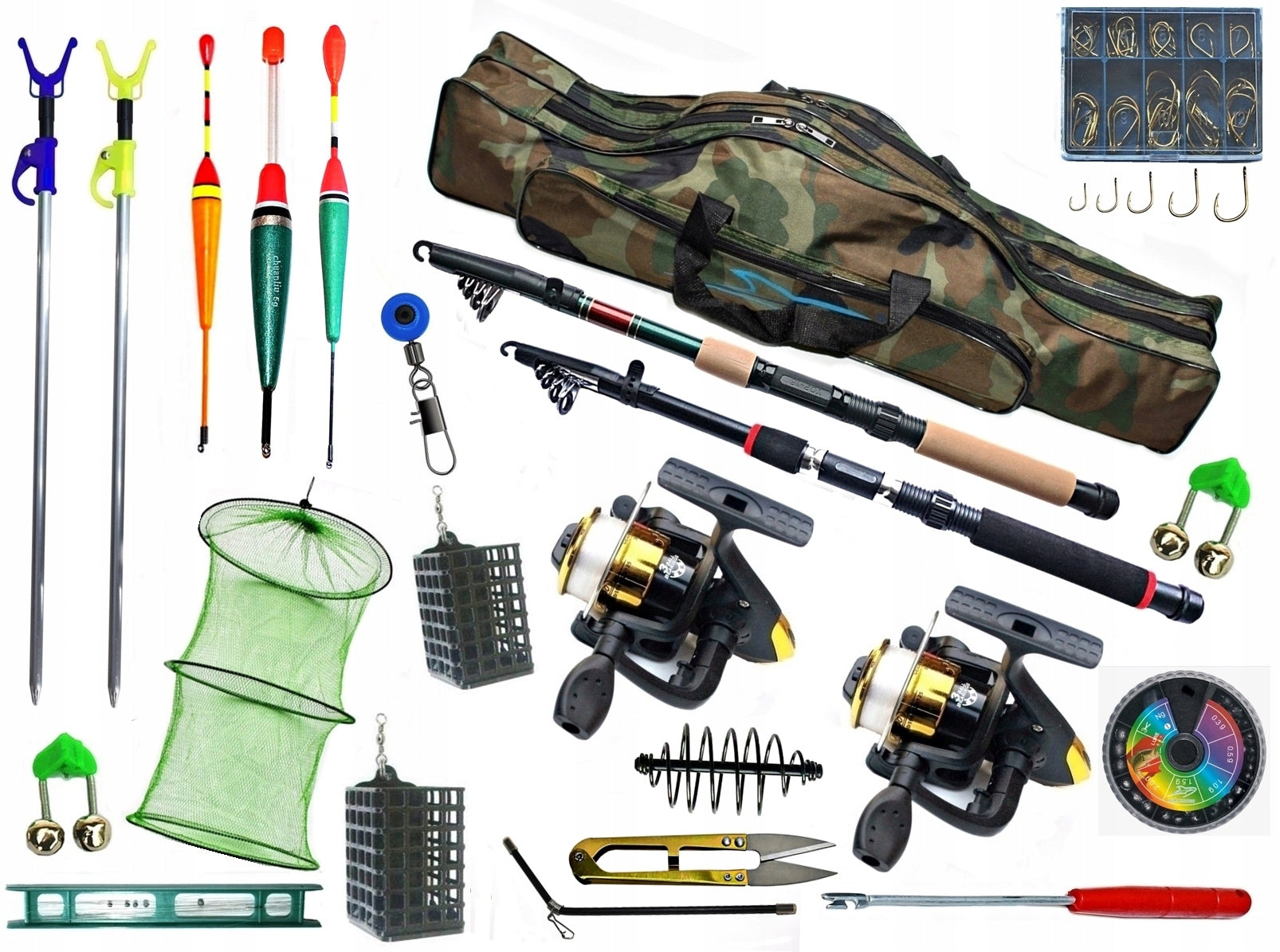 Fishing Set 2 Rods 2 Reels Cover Equipment Float Ground NR31