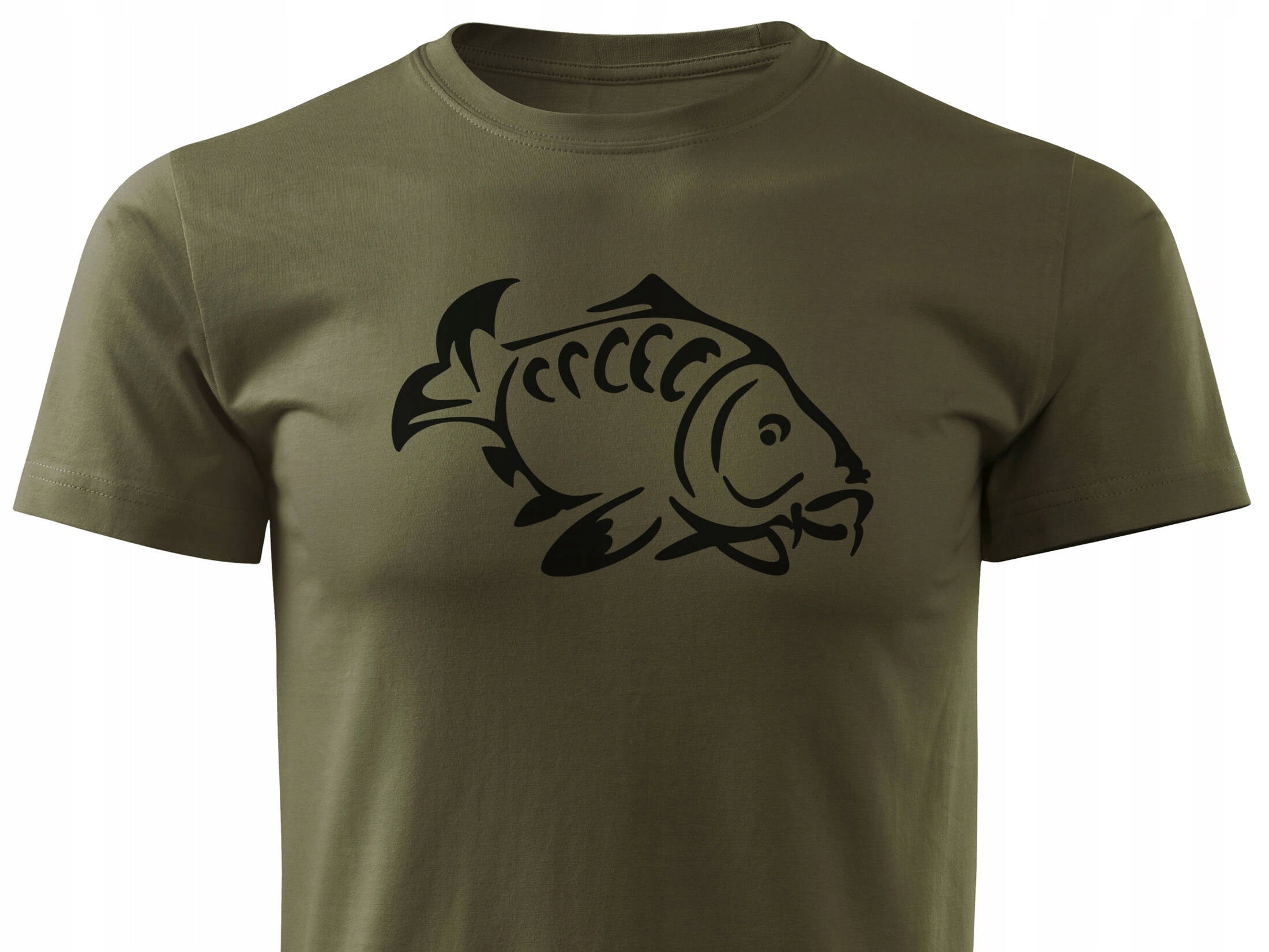 Fishing T-shirt 100% cotton color military green large print KARP - XL Color green