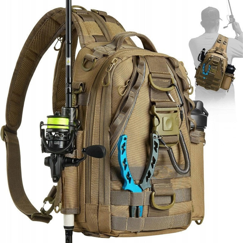 Fishing backpack with rod and water holder--black-Great