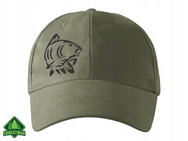 Fishing baseball cap for summer khaki color print KARP - FORESTMAX Color green