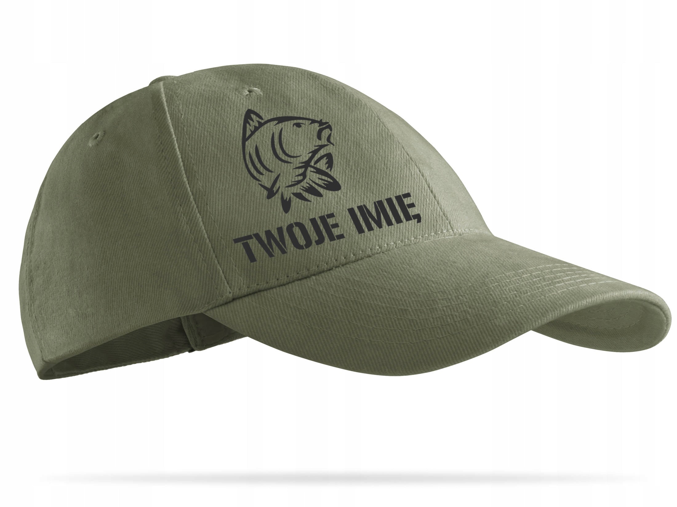 Fishing cap khaki KARP + YOUR PRINT gift Color green