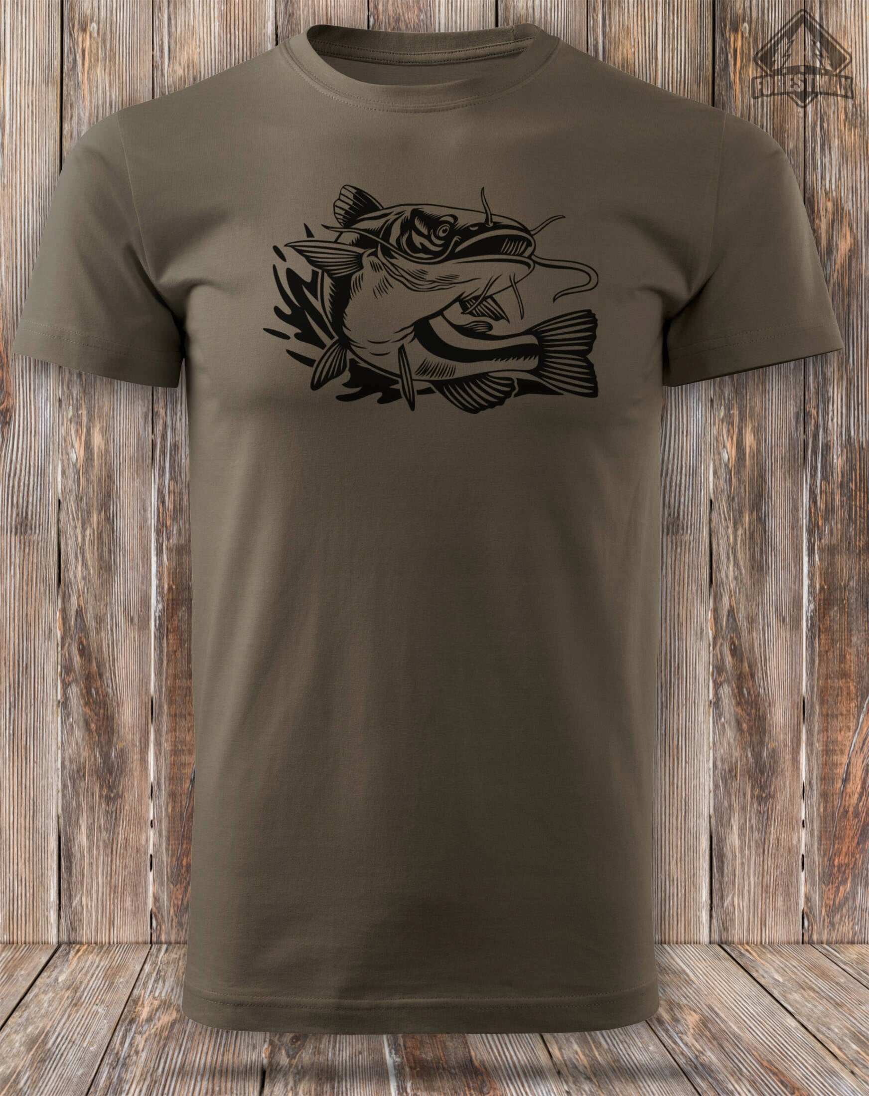 Fishing cotton t-shirt brown large fish print SUMA - size M Brand ForestMax