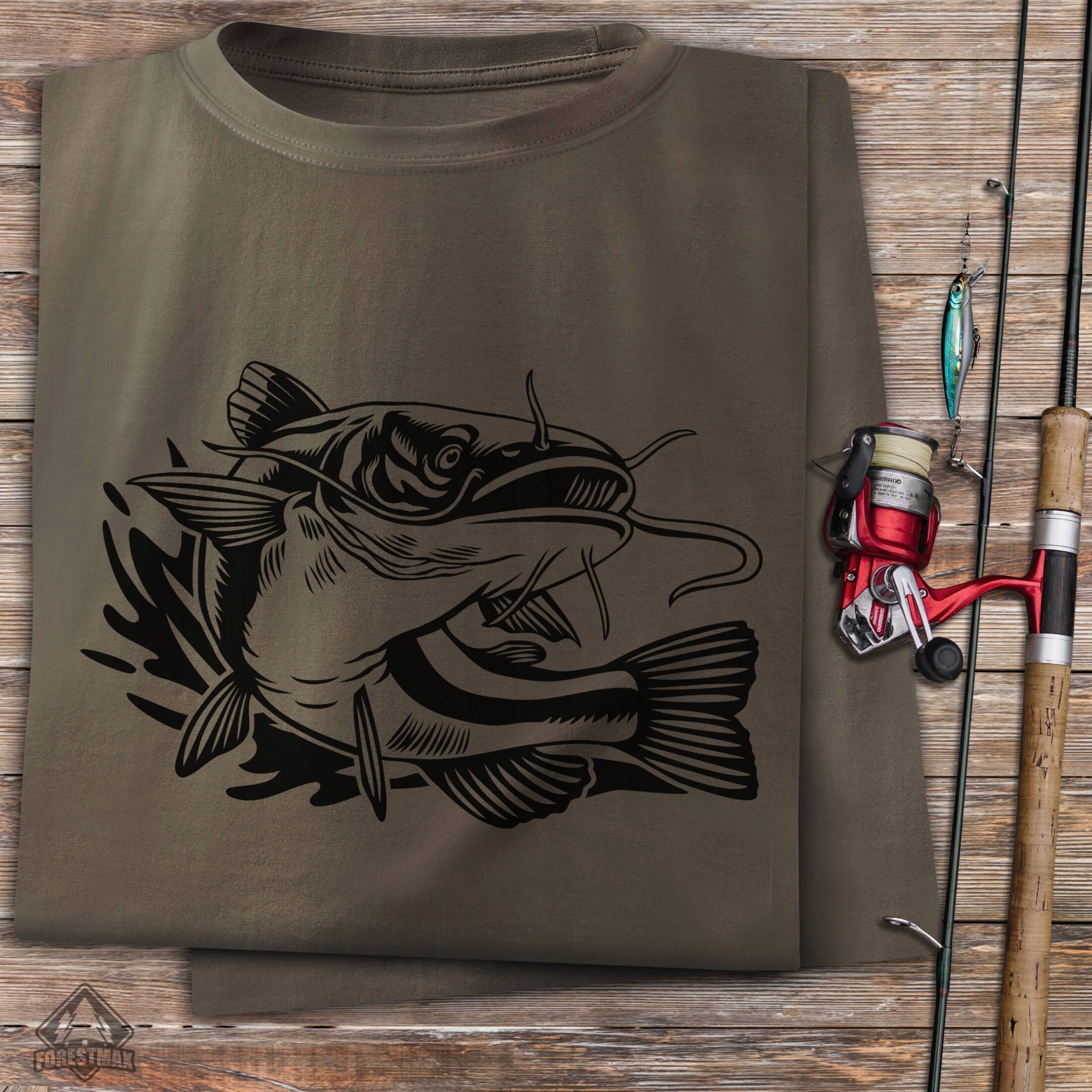 Fishing cotton t-shirt brown large fish print SUMA - size M Manufacturer code T-shirt / brąz / SUM D22 / M