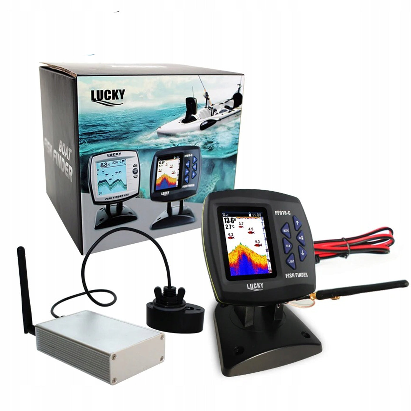 Fishing echo sounder sonar Lucky FF918-CWLS range 300 m LCD screen color