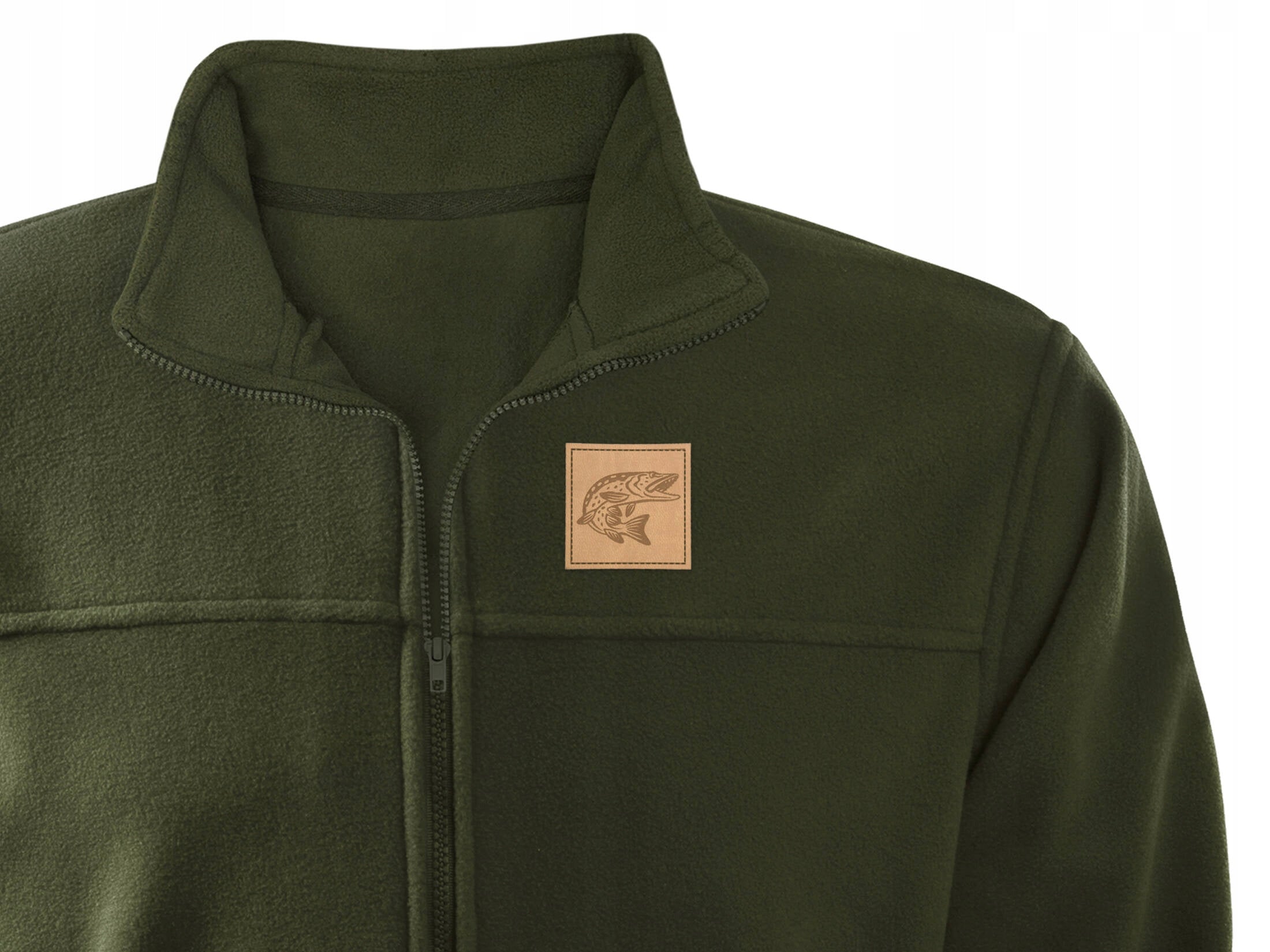 Fishing fleece sweatshirt with patch PIKE size M Color green
