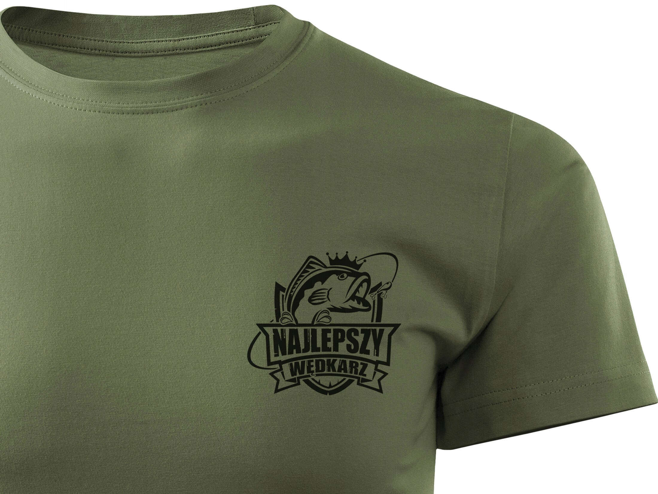 Fishing khaki cotton t-shirt Forestmax print BEST ANGLER XXL Color green