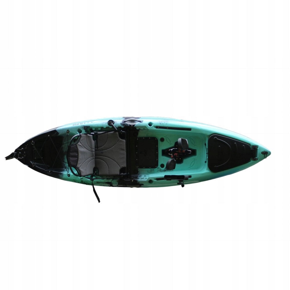 Fishing pedal kayak AMBER CEBO 9.4, FLAP 285 x 85 x 35 cm, Black Cyan, HDPE Model Amver CEBO