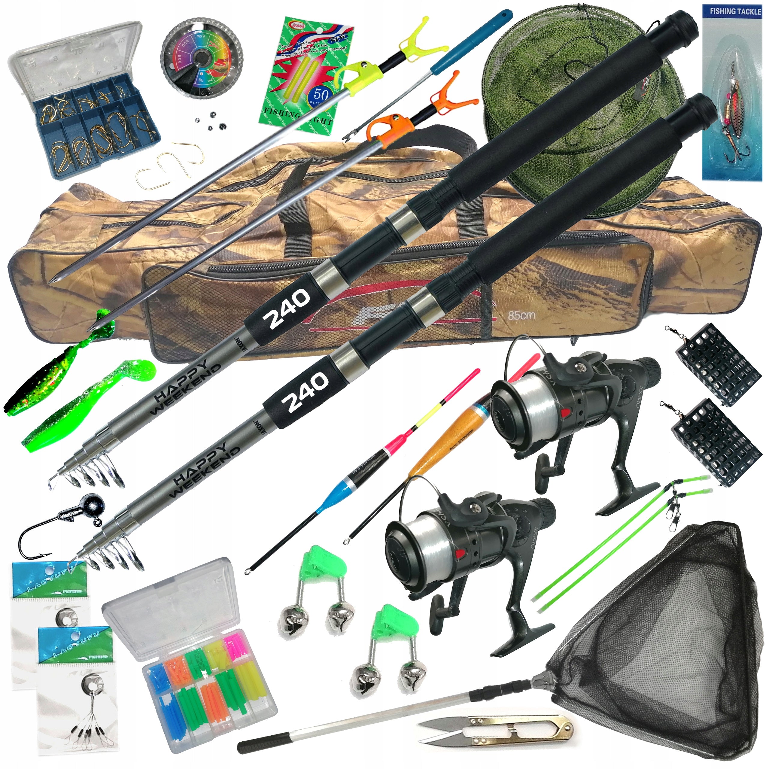 Fishing set 2x 240 fishing rod JAXON HW 2x reel XS landing net cover